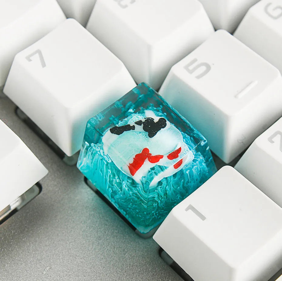 Resin keycap with koi fish and scenery artwork for Cherry MX mechanical keyboard switches