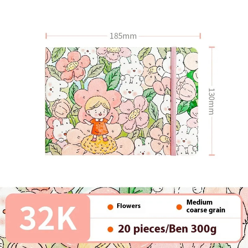 Feiluniao handmade fabric watercolour sketchbook with decorative cover, 185mm long.