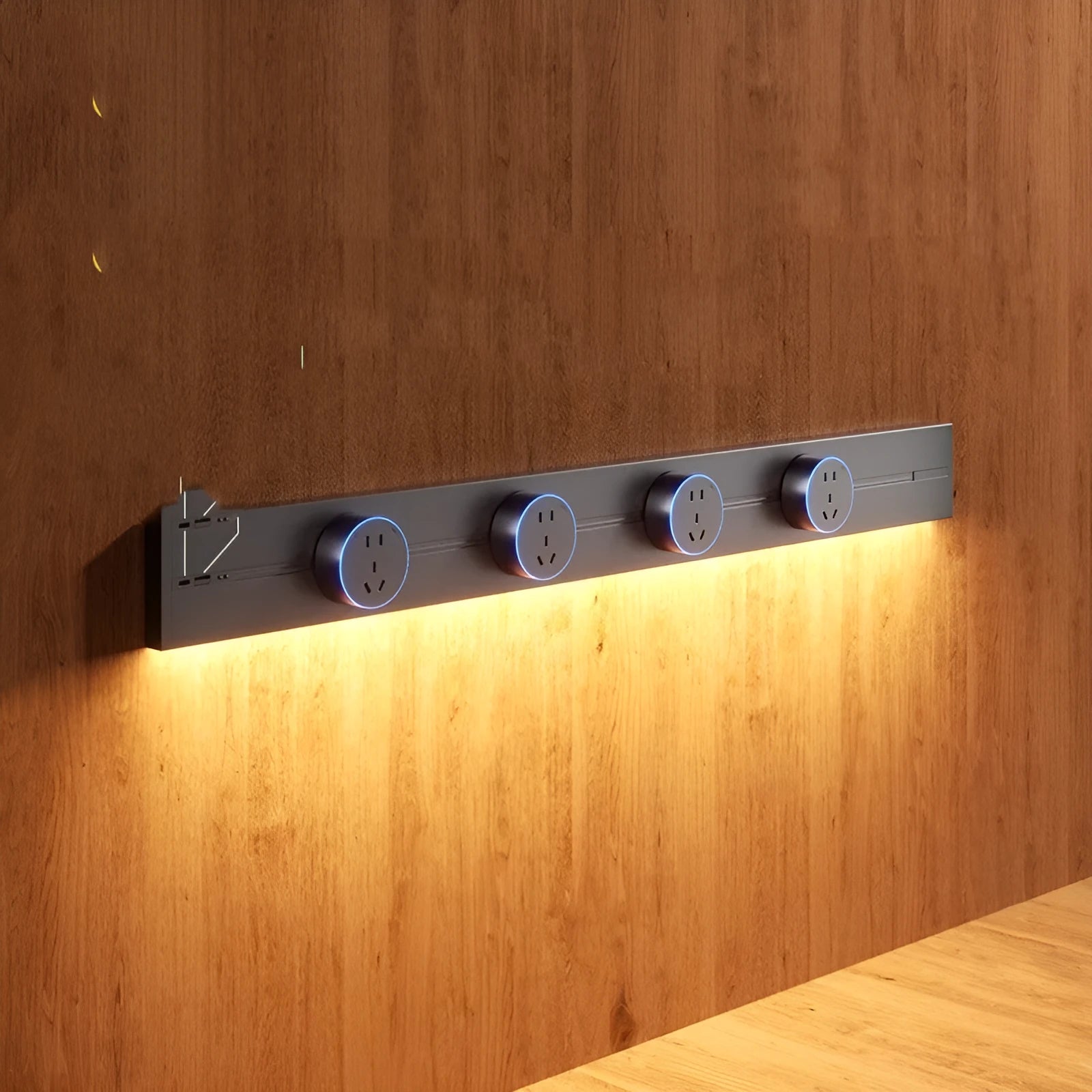 Induction lamp rail socket in black on a sideboard cabinet track with white background