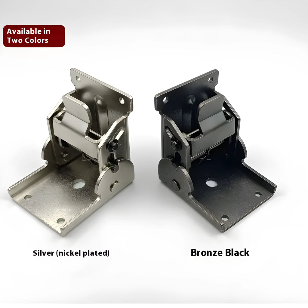 Furniture foot folding invisible hinge in electroplated finish for 0-90 degree cabinet doors.