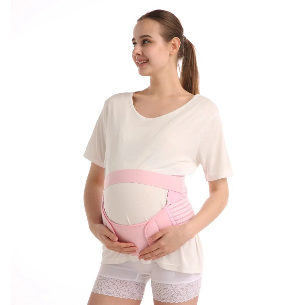 Adjustable Velcro pregnancy support belt in elastic material for abdominal and waist relief.