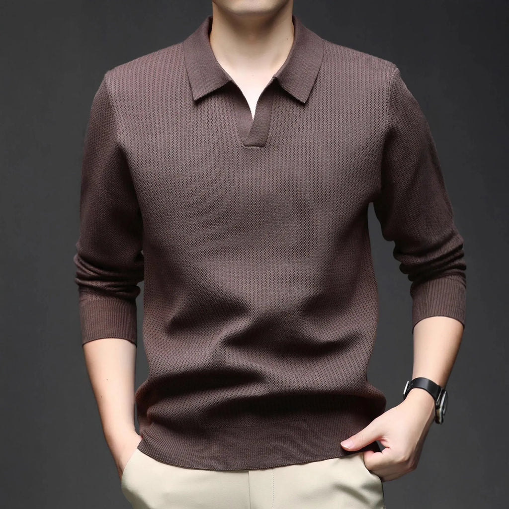 Men's loose fit casual pullover sweater in autumn colours on hanger