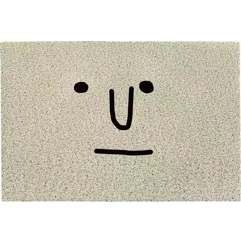 Square PVC floor mat with cartoon Mr Big Nose geometric pattern in household setting