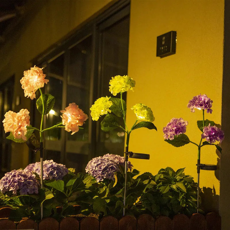 Solar hydrangea garden decorative light with rubber construction and IP55 waterproof rating
