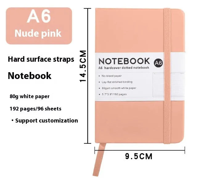 A5 office diary with hand skin feeling PU leather strap cover and lined inner pages