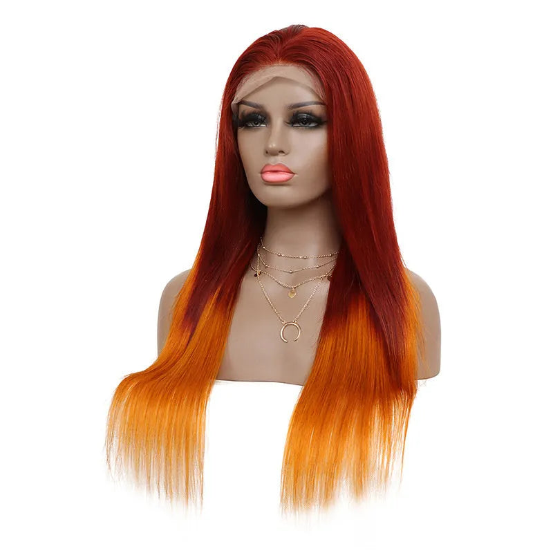 13x4 front lace real hair wig transparent lace straight medium long length ladies wig on mannequin head
