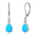Copper zircon leaf shape earrings with water drop opal colour electroplated finish geometric U-shaped design