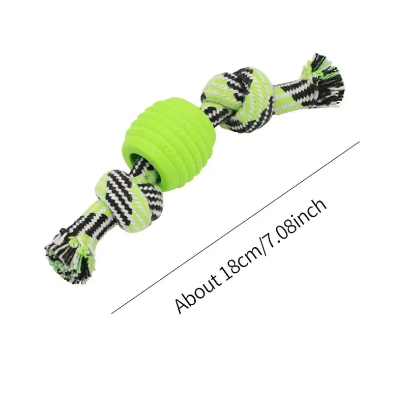 Cotton rope double knot ball dog toy in blue green orange pink red for chewing and tooth cleaning