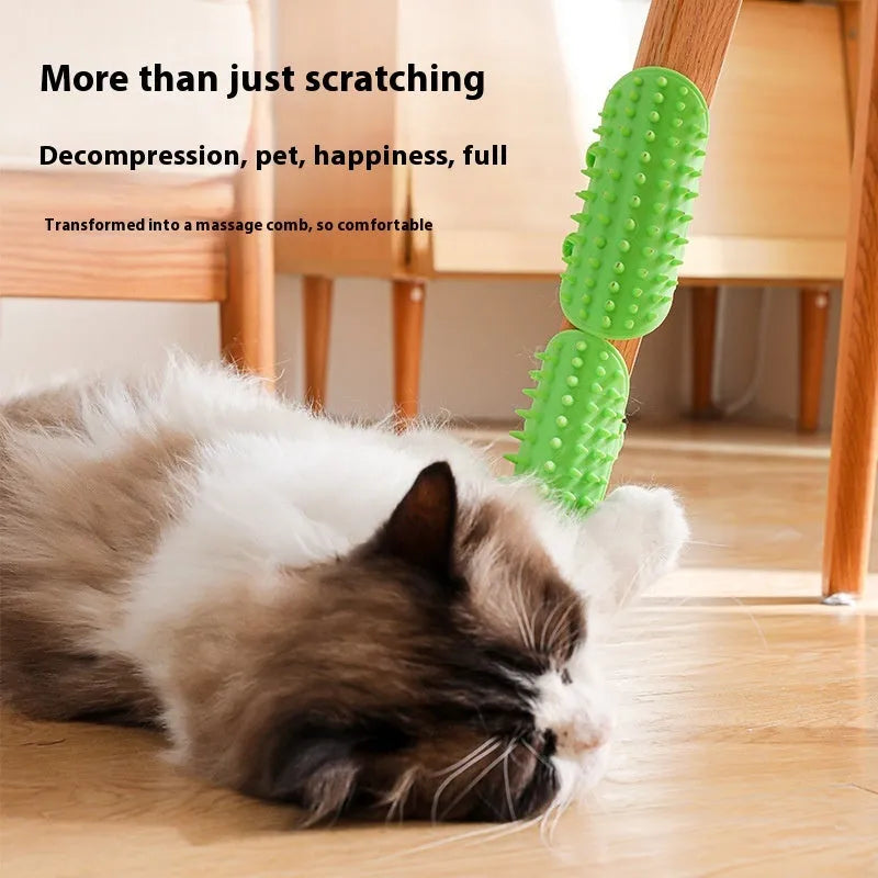 Silicone wall-mounted cat scratching comb with adjustable strap in four colour options