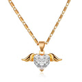 Heart wings necklace for women, copper pendant in gold finish, love themed jewellery