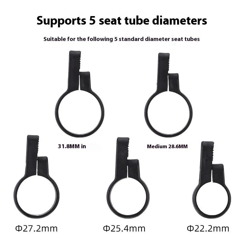 Red plastic anti-theft bicycle taillight bracket with integrated reflector mounted on a seat post.