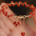 Red ginkgo leaf Chinese style magnetic bracelet with maple leaf girl design and electroplated alloy construction