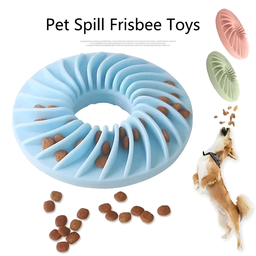 Soft round TPR leakage food pet toy for puppies, available in blue, green, and pink