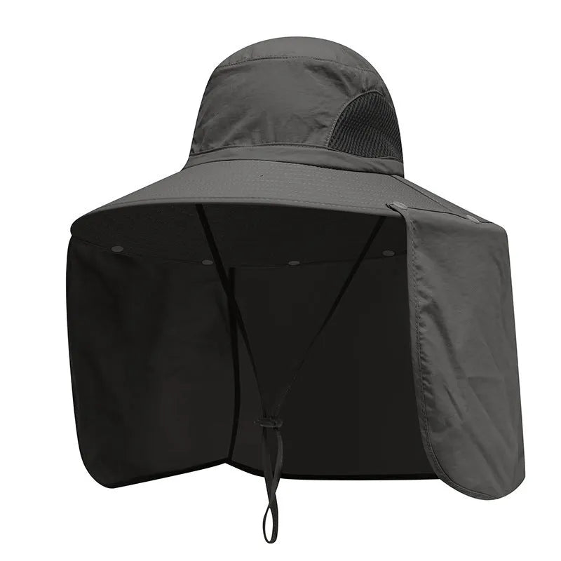 Nylon fisherman hat with neck sun protection flap in camouflage pattern