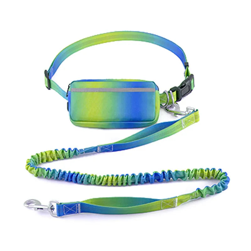 Hands-free adjustable dog leash with waist belt and reflective traction rope