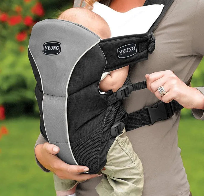 Double-shoulder baby carrier in blue colour with front-facing position