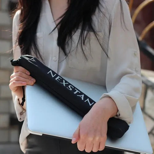 Black K2 portable foldable laptop stand made of enhanced nylon with carry bag.