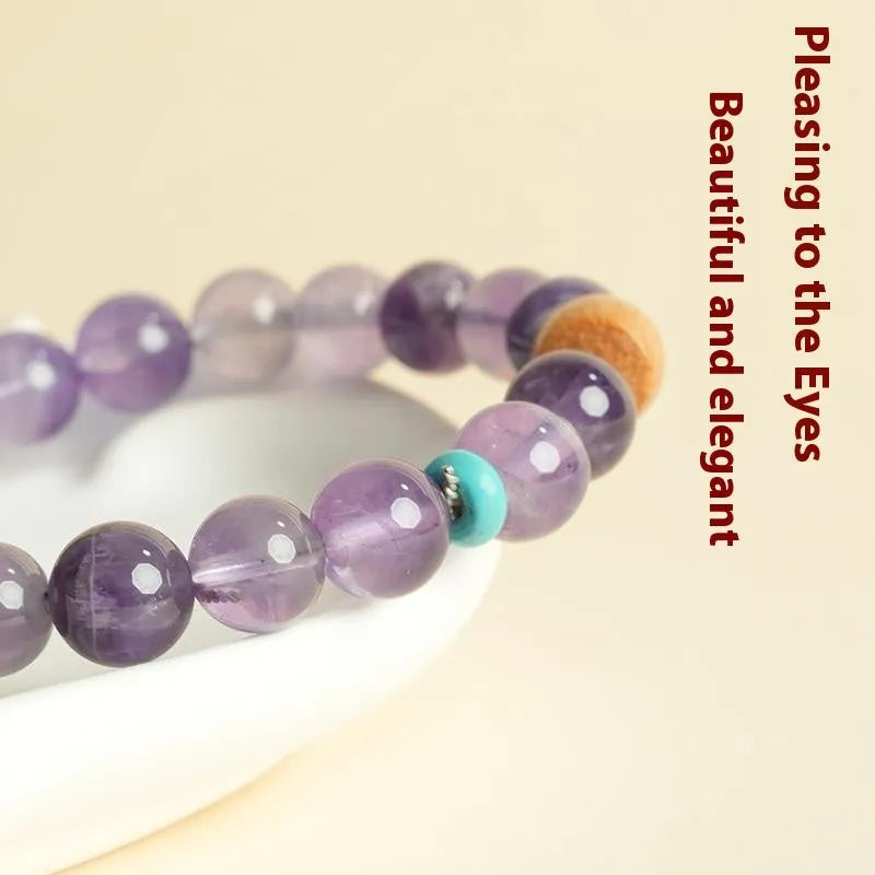 Handmade purple amethyst crystal bracelet for women showing 6mm and 8mm bead size options