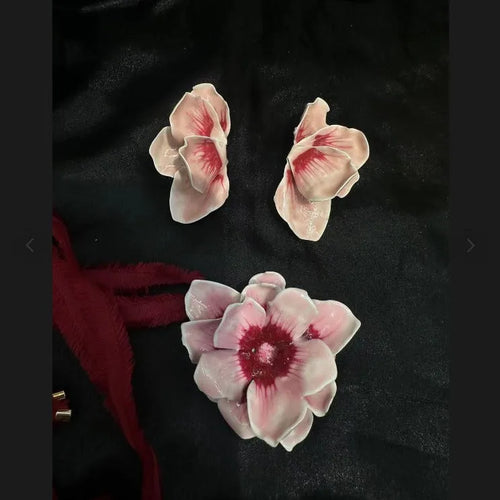Alloy flower stud earrings with oil-spot glaze finish in pastoral European-American style