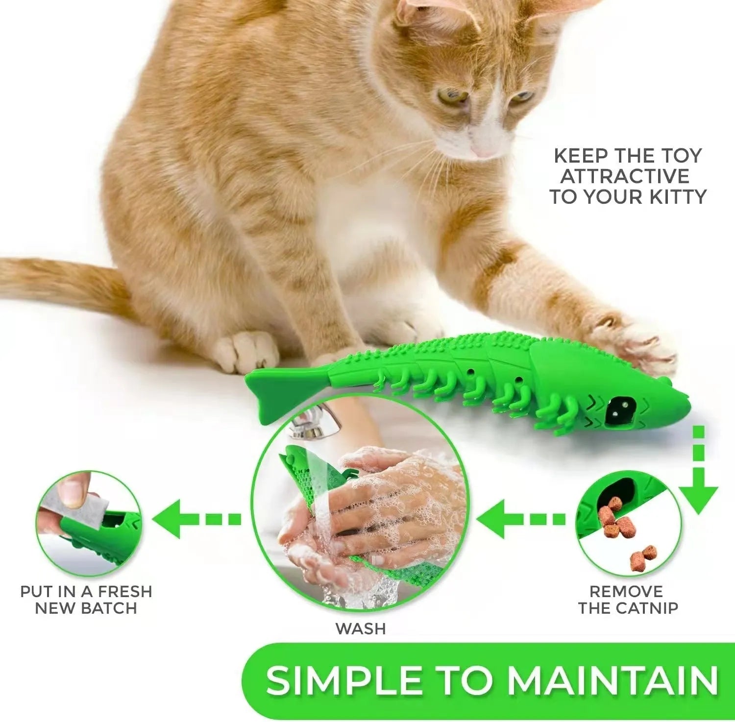 Blue hard rubber catnip toy with textured surface for feline teeth cleaning