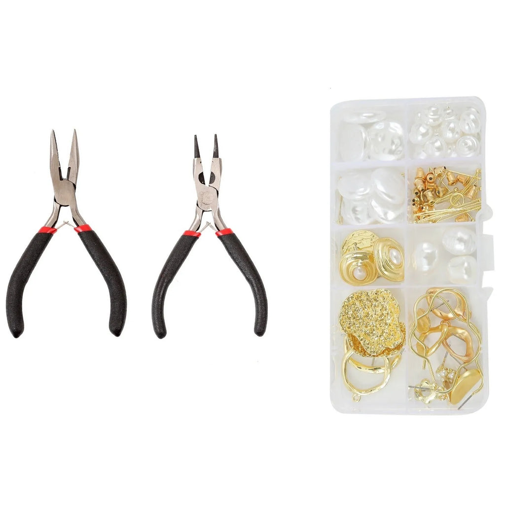 DIY earring set with heart-shaped alloy components in multiple colours, electroplated finish, in suit bag