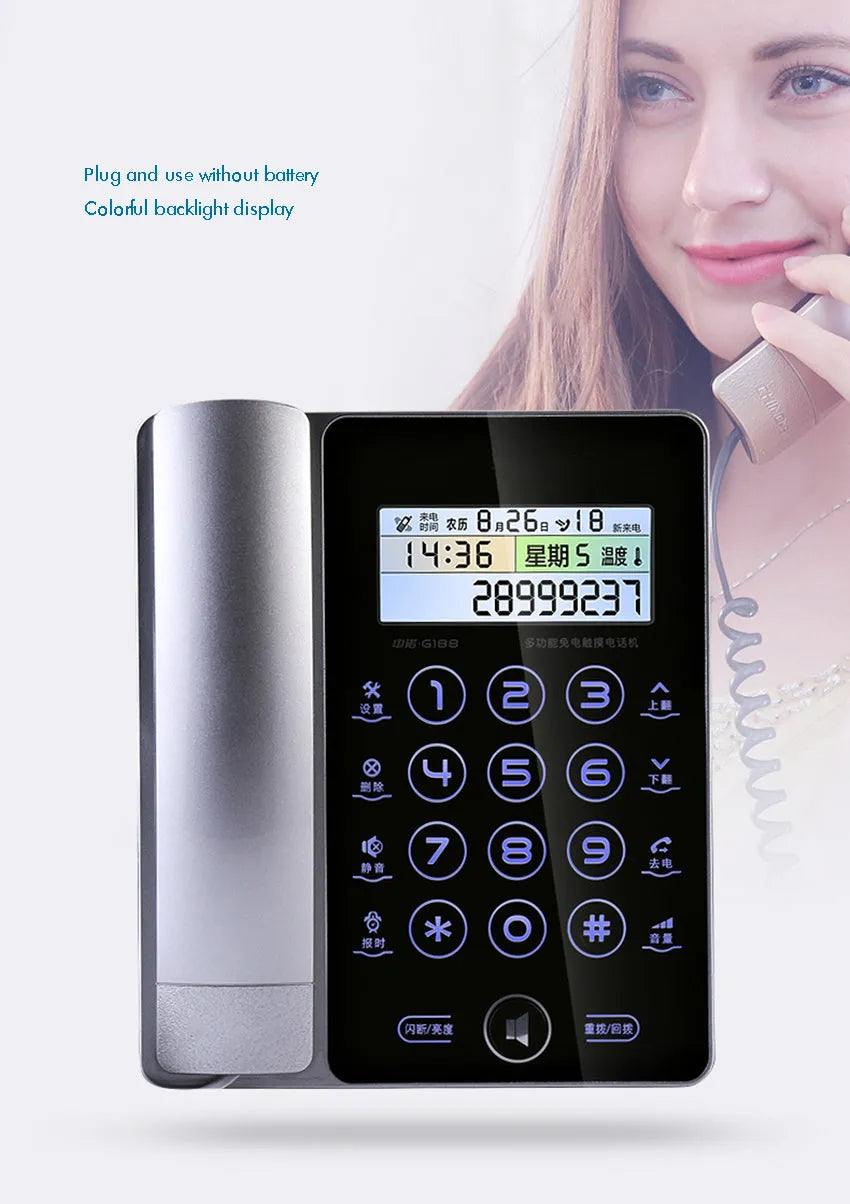 Creative Fashion G188 gold touch screen landline telephone with LCD display on desk
