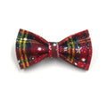 Red Christmas pet collar, leash, harness, bow, and waste bag set with laser-cut fabric design.
