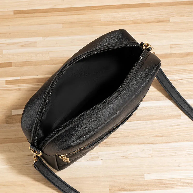 PU crossbody bag with diamond mesh stitching, horizontal square shape, available in white black or pink