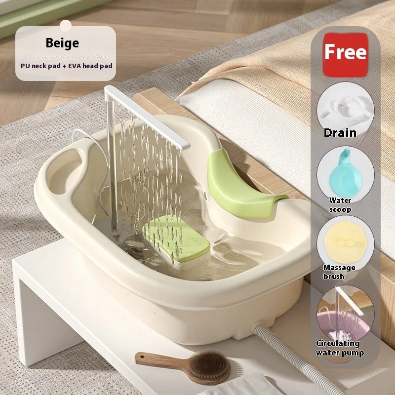 Portable shampoo basin with water pump for bed hair washing in light pink colour