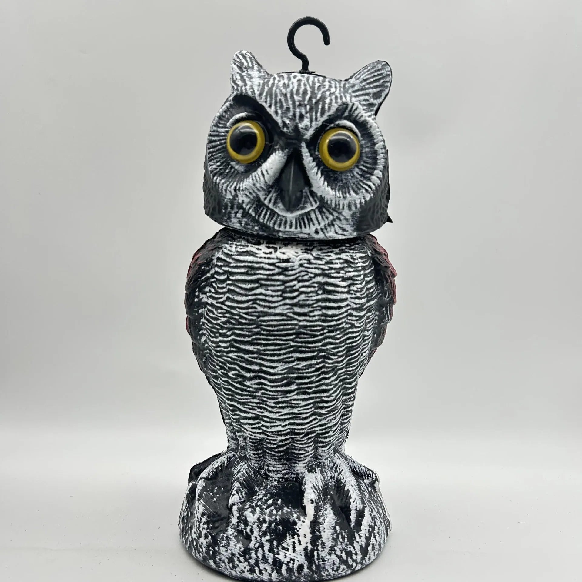 Artificial owl bait ornament with shaking head, made from white PE plastic, showing round ear design.