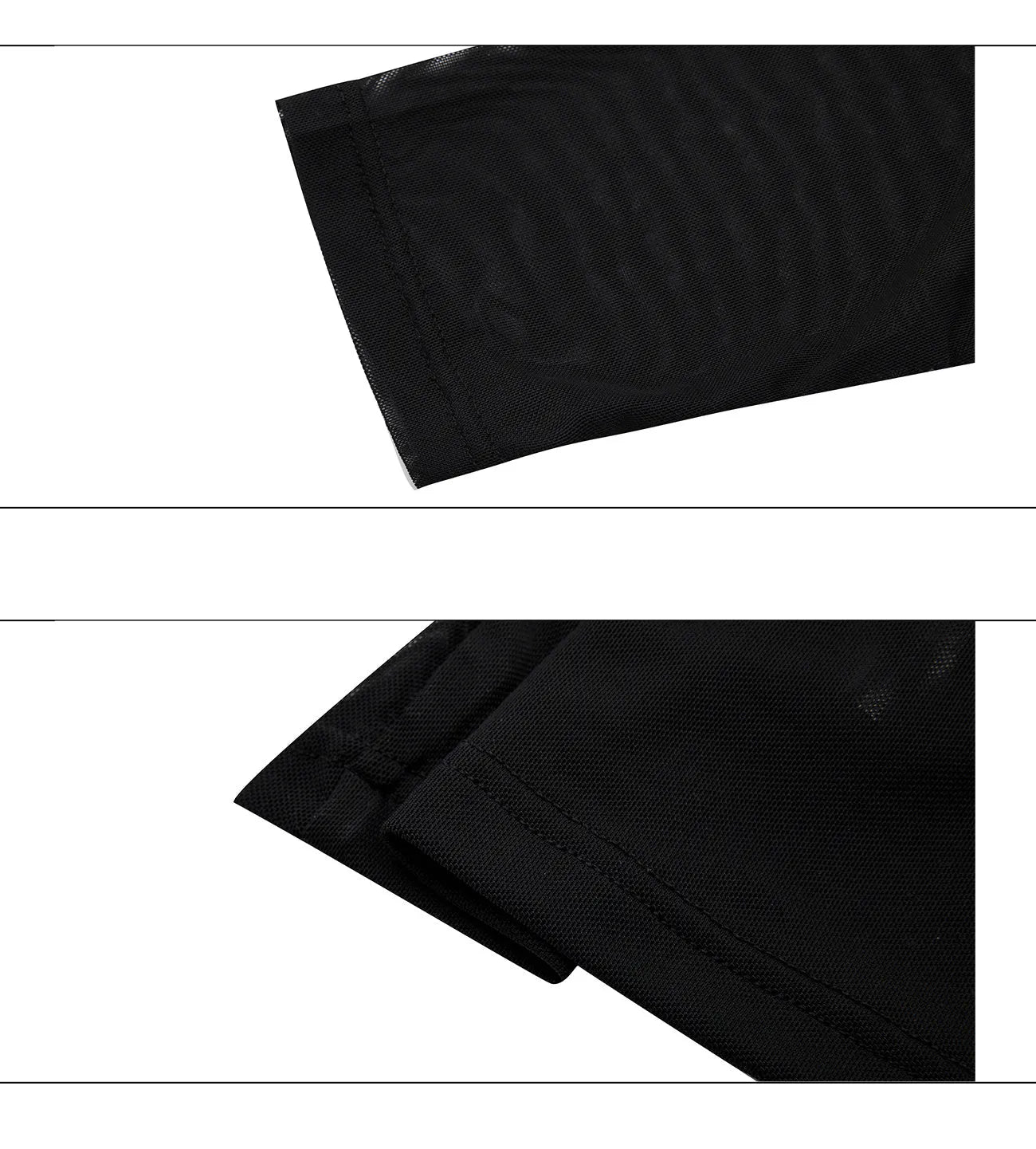Niche mesh slim long sleeve bottoming shirt in black or white on a size chart