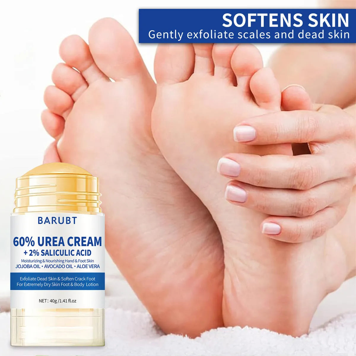 Peach hand and foot cream in 72g tube on plain background