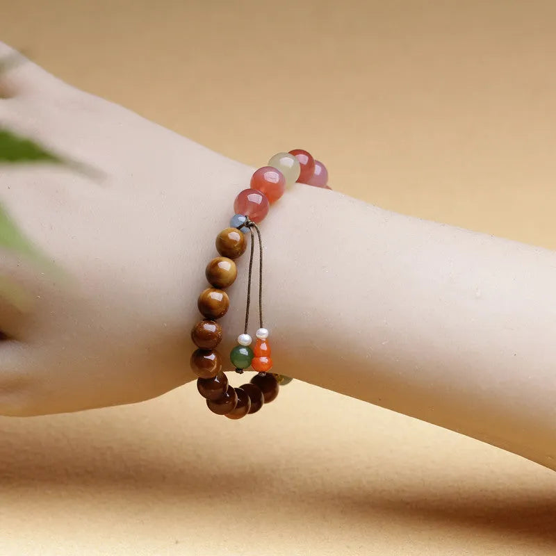 Handmade 8mm persimmon red agate bracelet with diamond-shaped beads for women