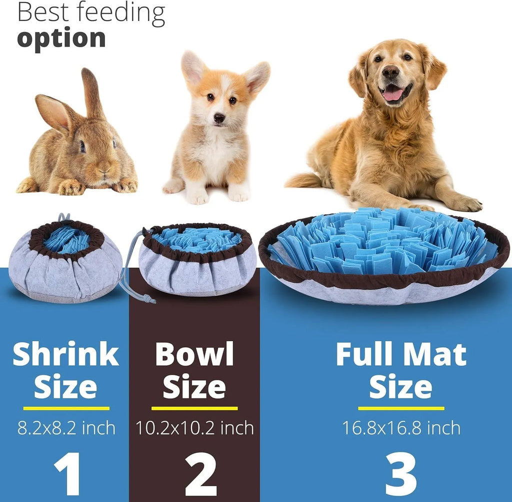 Adjustable blue and green snuffle mat for dogs feeding puzzle and mental stimulation toy