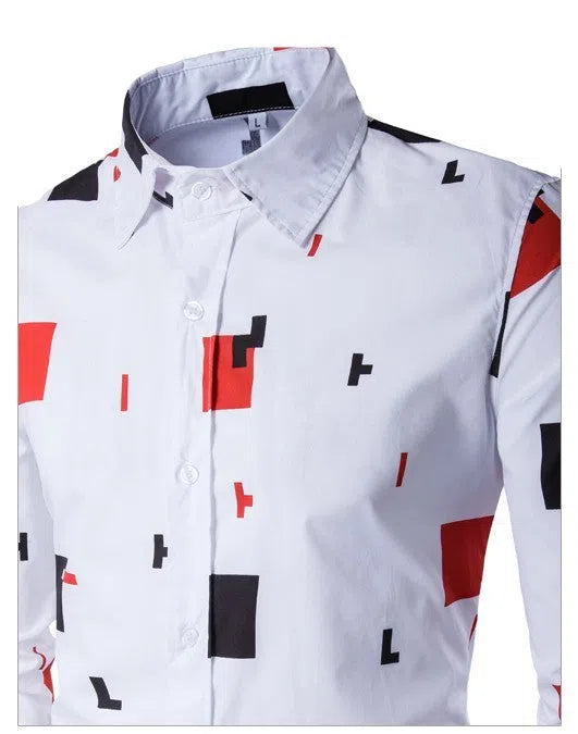 Men's casual long sleeve shirt in white, pure cotton, available in sizes M to 5XL with Asian fit