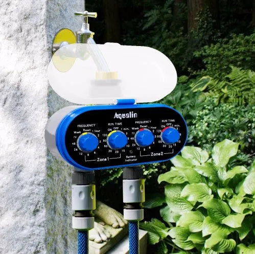Dual timed irrigation controller with digital display for programmable garden watering automation