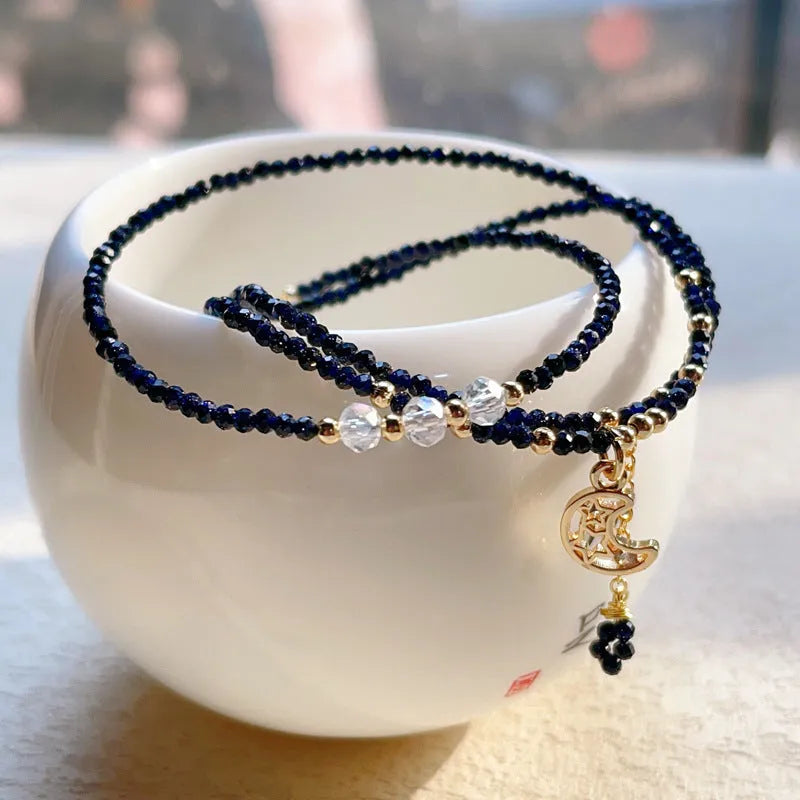 Blue gold sand stone cut three-ring women's bracelet with adjustable sliding clasp