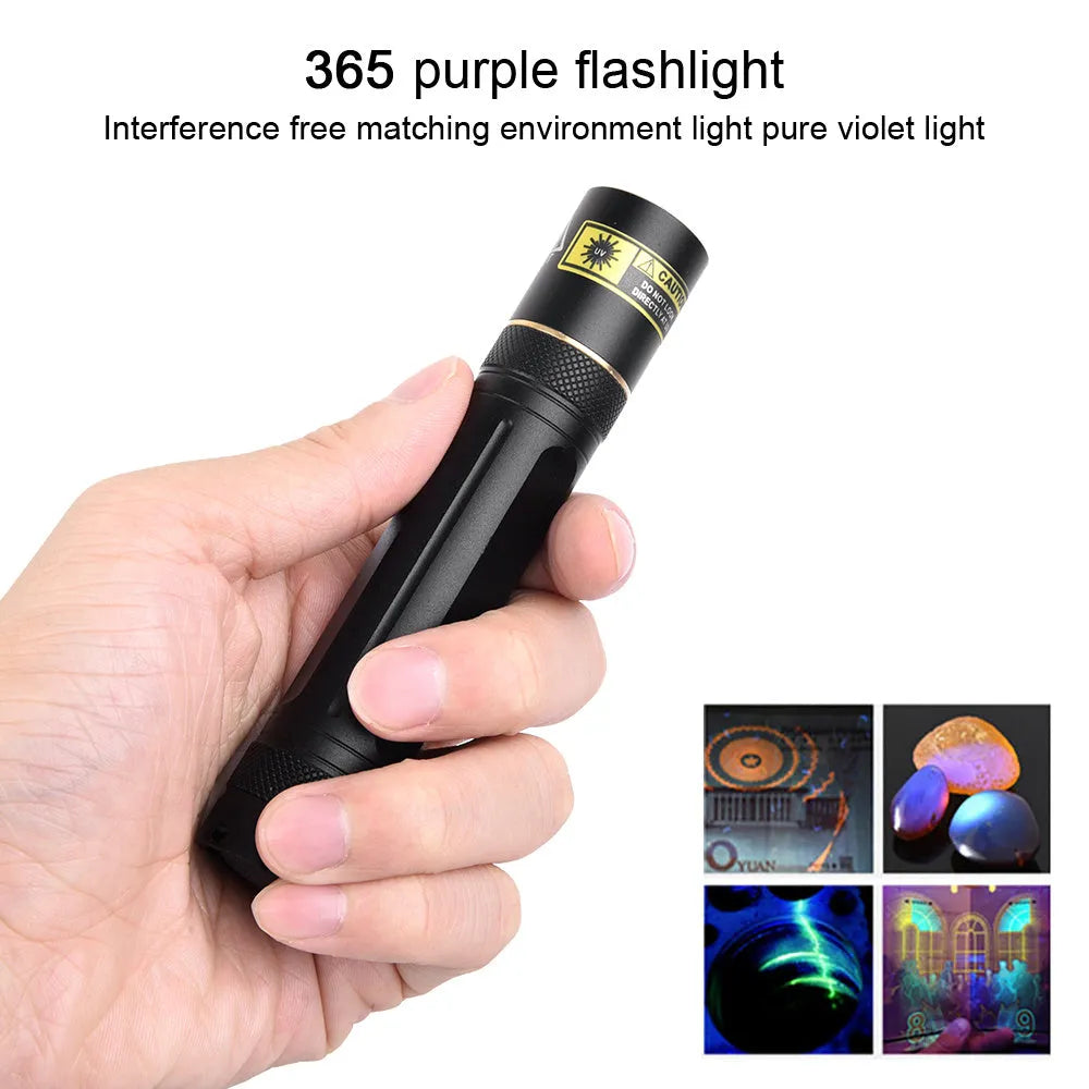 365nm UV fluorescence detection flashlight with aluminium alloy body and LED light source