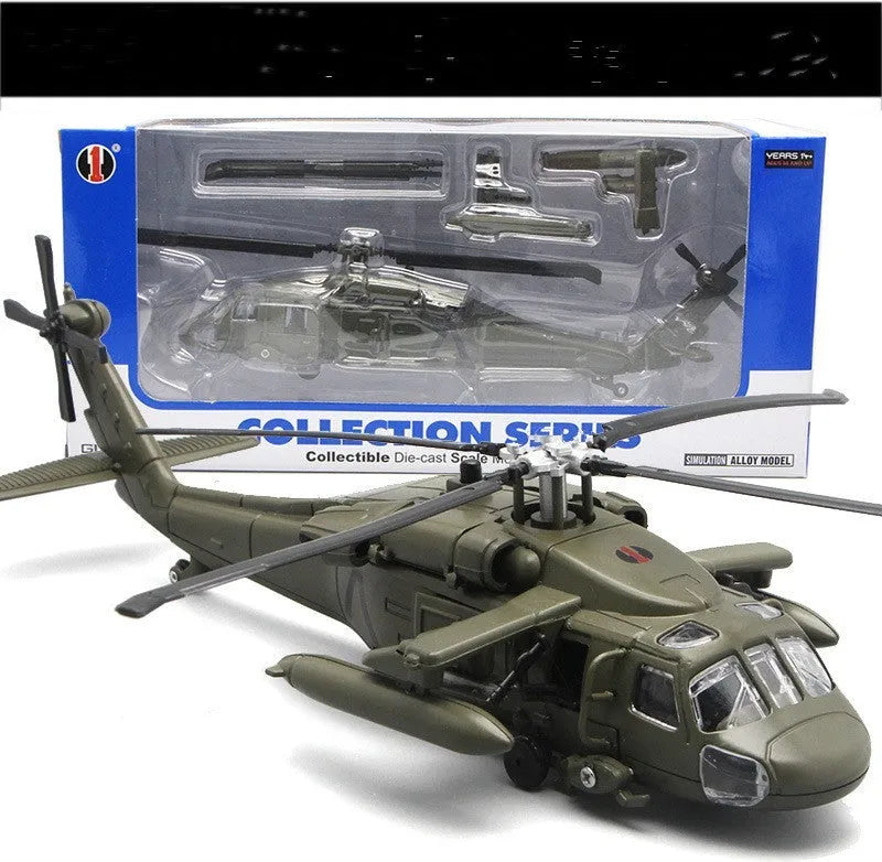 Black Hawk Gunship alloy military model helicopter toy with flash function in green camouflage colour
