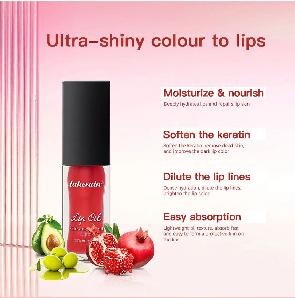 Glow Lip Gloss tube showing seven colour options with 8ml net content for nourishing moisturising lip care