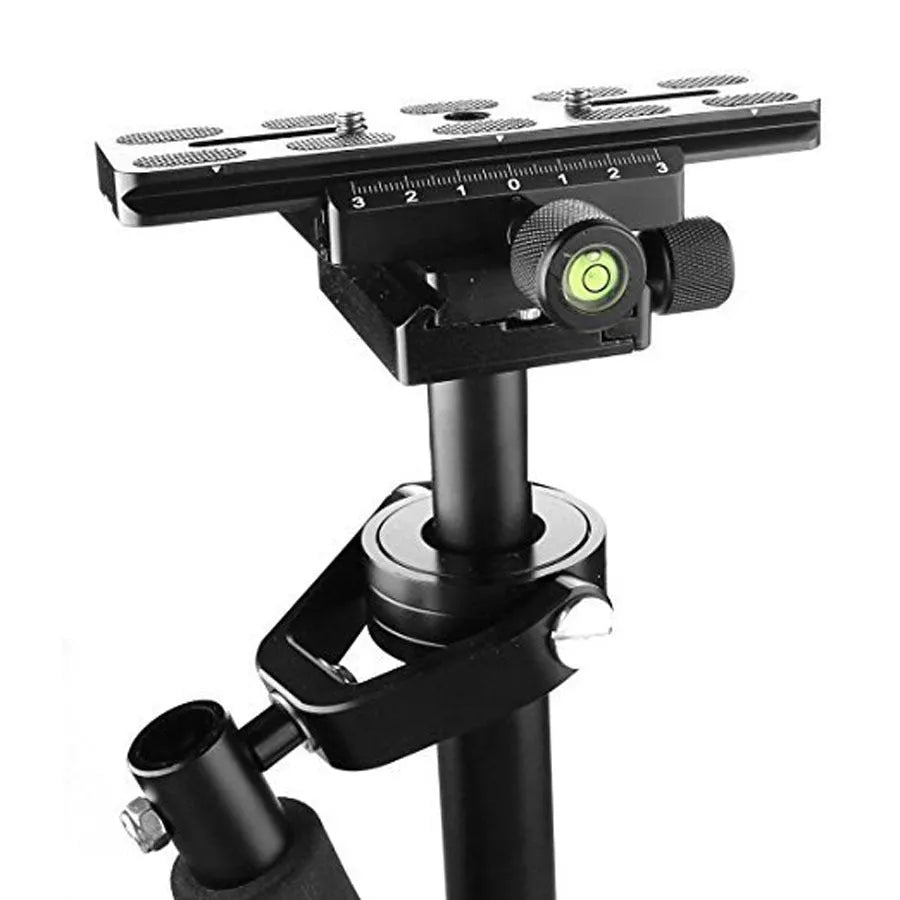 Black aluminium handheld camera stabilizer with adjustable height for S40 and S60 models.