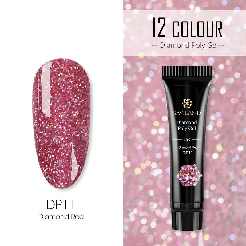 Bright nail polish bottle in colour DP01 with sequin crystal glitter extension glue, 15g resin formula