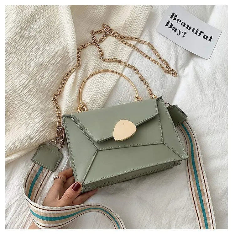 Korean all-match crossbody bag in PU, 20cm wide, 13cm high, 8cm thick, shown in four colour options