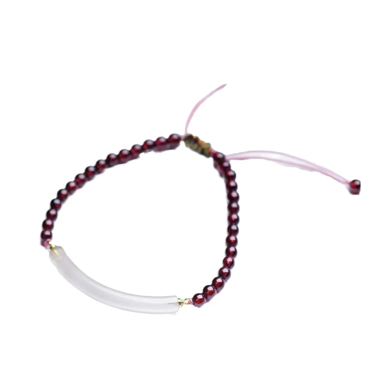 Red garnet and natural agate beaded bracelet with adjustable pull closure