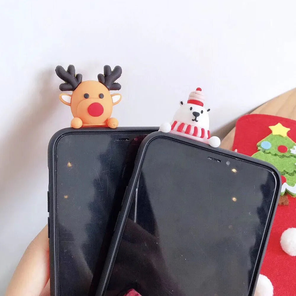 Christmas themed silicone back cover case for Apple iPhone on a festive background.