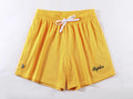 Men's double-layer mesh shorts in multiple colours on a size chart from S to XXXL.