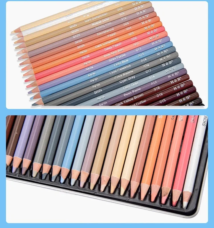 24 skin tone colour pencils in round iron brush pot for portrait artwork