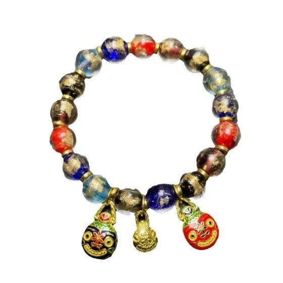 Ancient French Glaze Year Bracelet with geometric glass shapes and auspicious patterns in court style