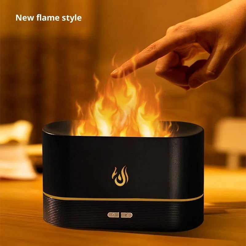 Nordic simulation flame aromatherapy humidifier, square plug-in desktop ultrasonic diffuser in white or black