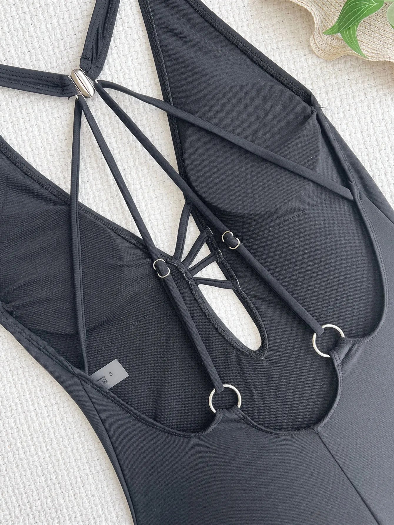 Black nylon ladies bikini swimsuit for swimming and wading activities